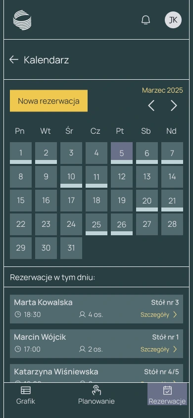 Ekran rezerwacji w aplikacji Restimation