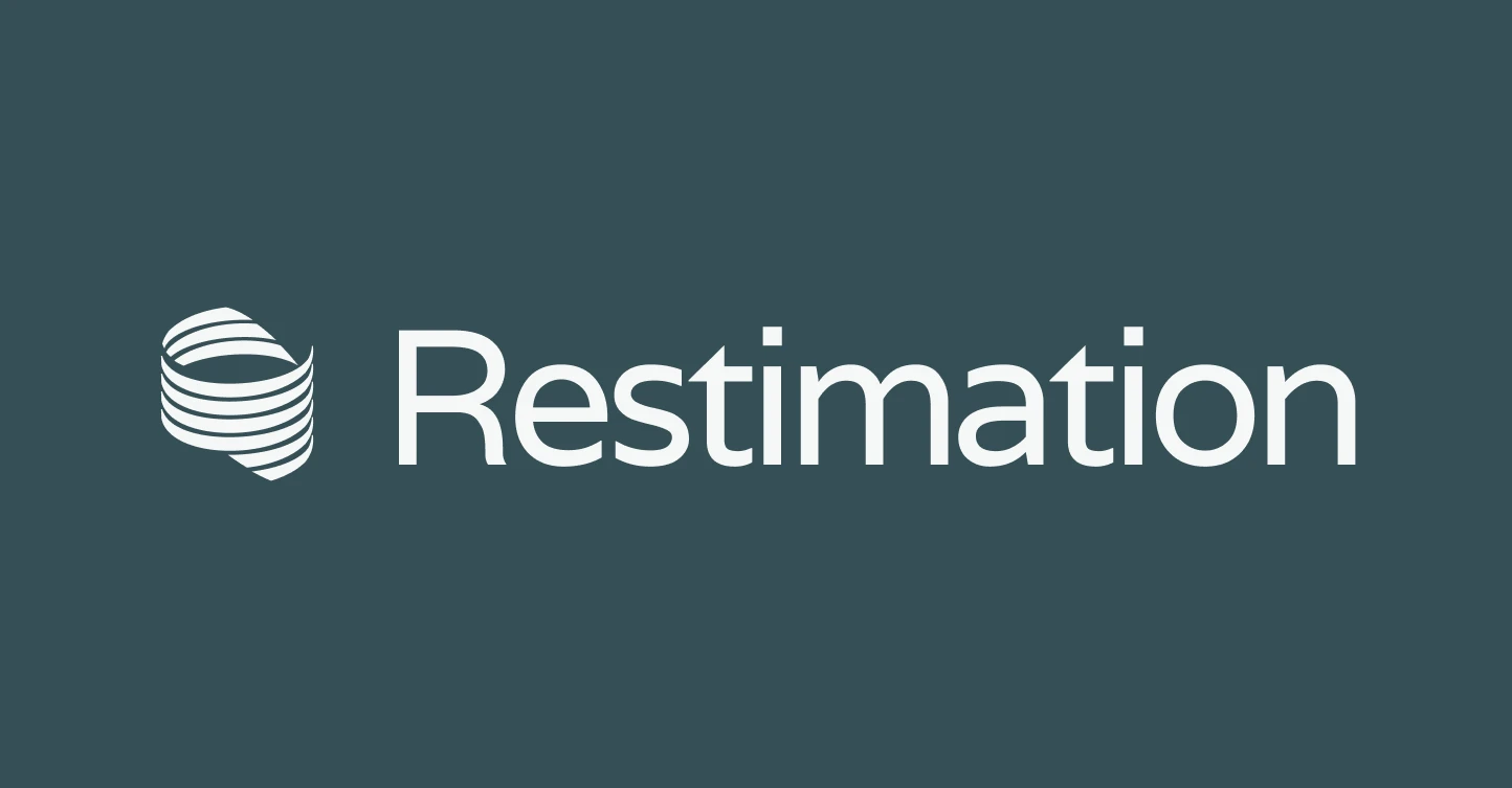 Logo Restimation w wersji jasnej na granatowym tle