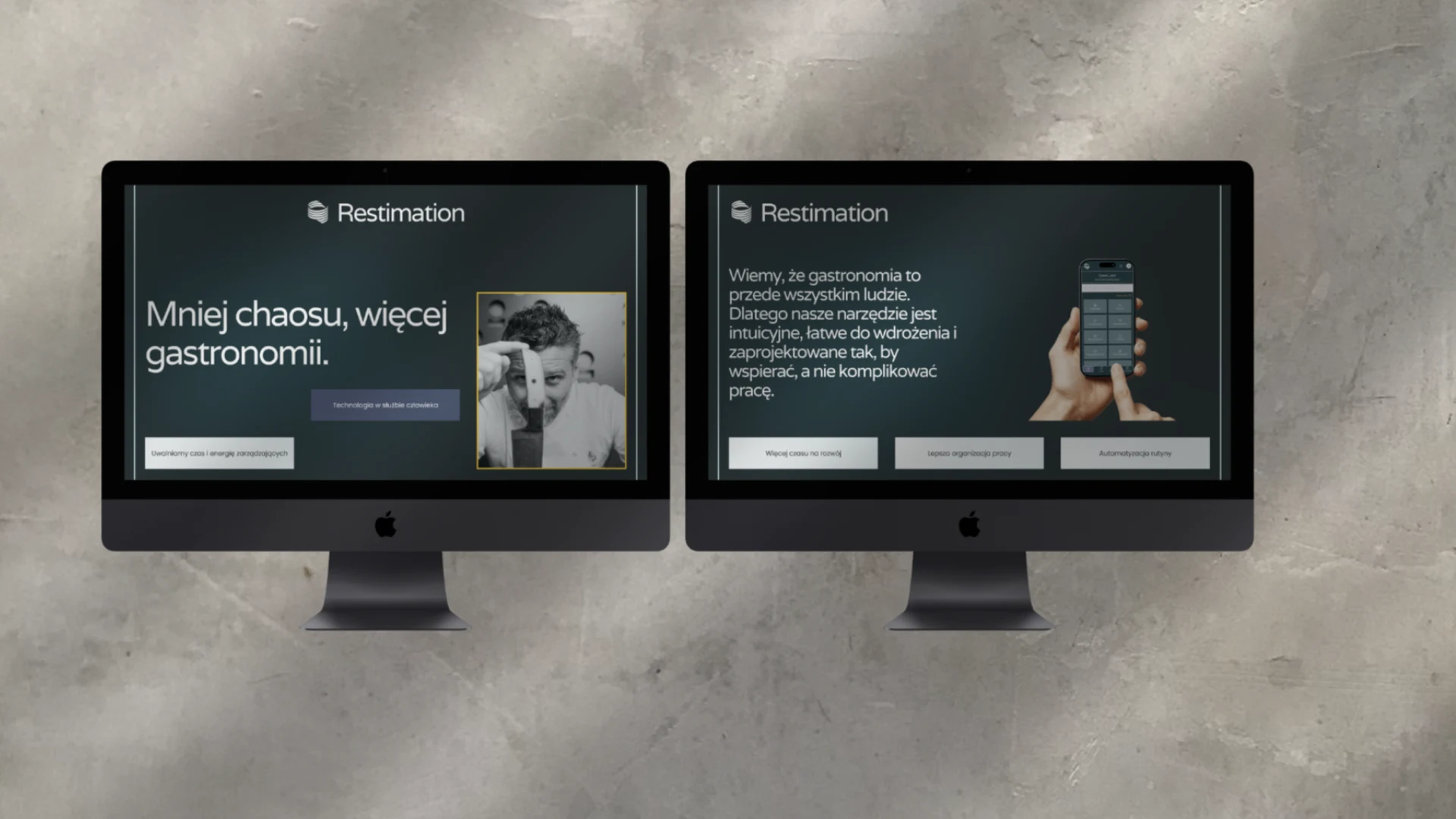 Mockup aplikacji Restimation na ekranie laptopa — kontekst pracy back-office