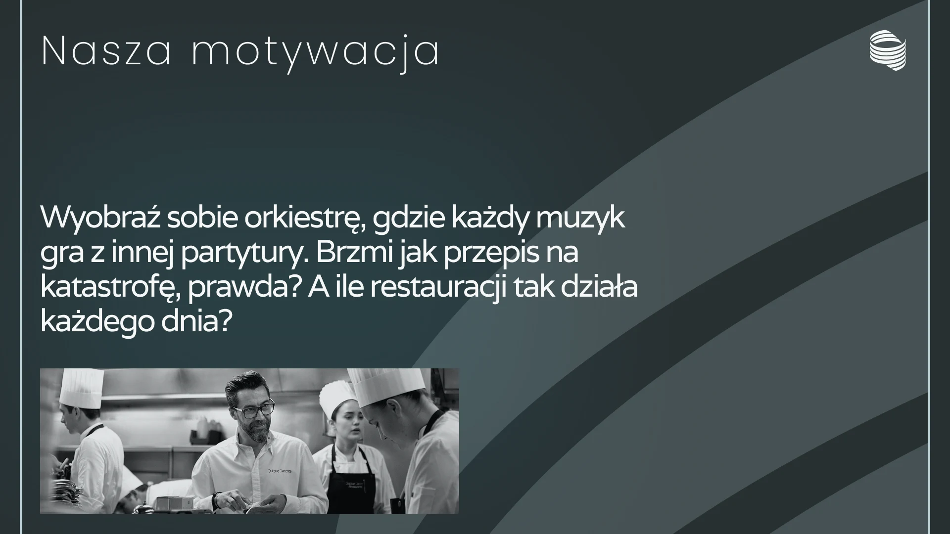 Slajd manifestu Restimation — metafora orkiestry