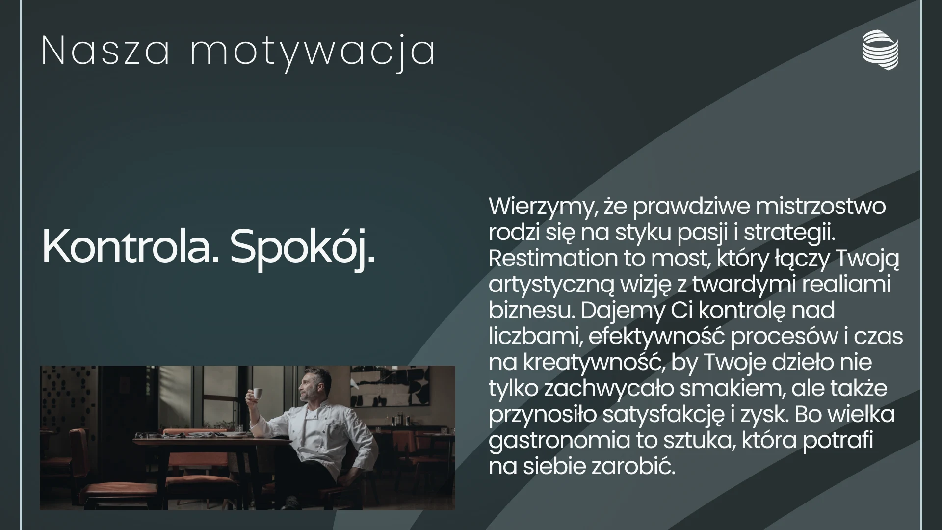 Slajd manifestu Restimation — „Kontrola. Spokój."