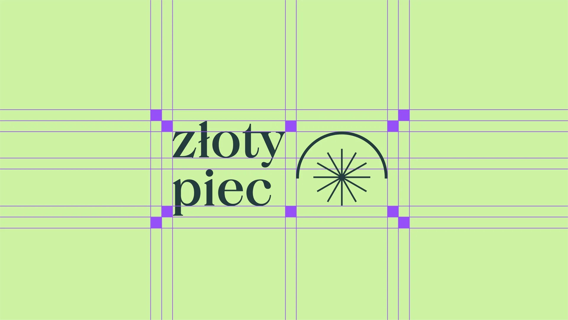 Konstrukcja logotypu Złoty Piec na siatce z violet snap squares