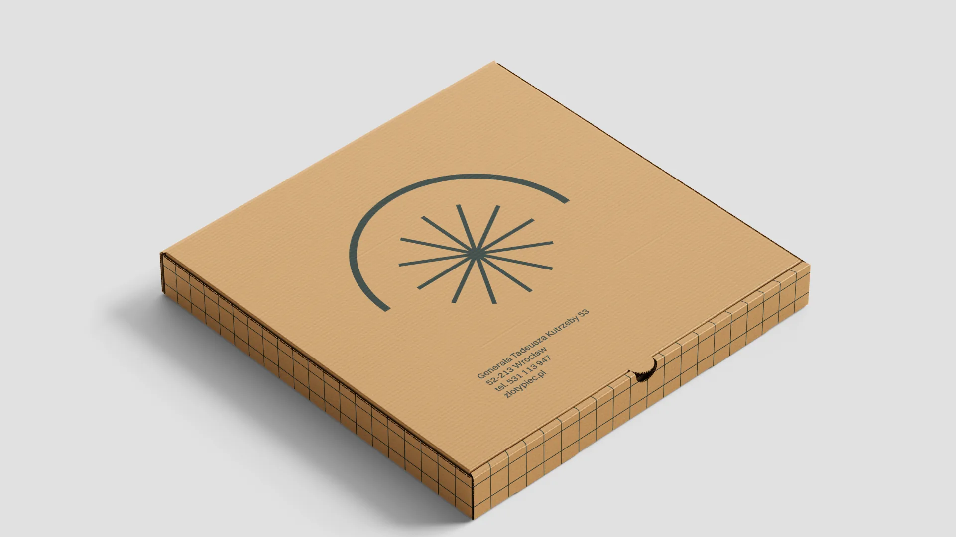 Pudełko pizzy Złoty Piec — kraft brown z sygnetem